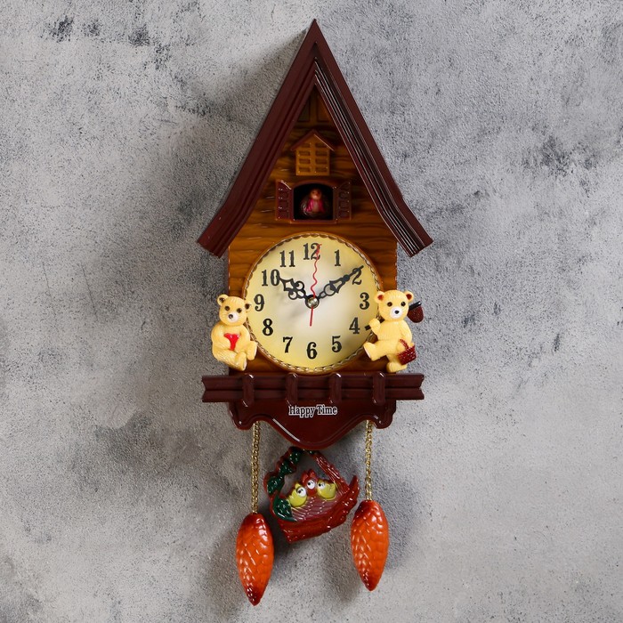 Часы настенные, серия Маятник, с кукушкой Мишки в домике, 15 х 27.3 см,