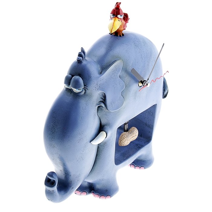 Часы настольные "Синий слон с птичкой", 27.2х27.5 см