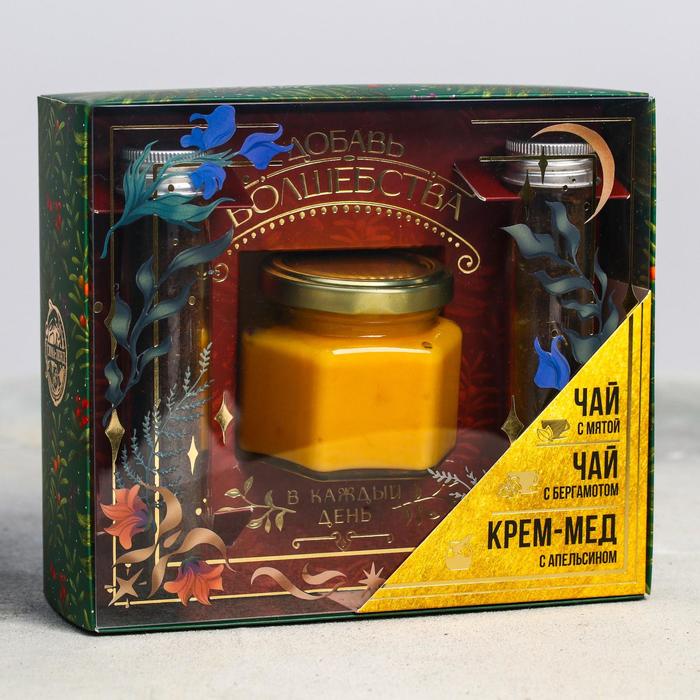 фото Подарочный набор «волшебства», чай, мята/бергамотом, 2 шт, крем-мёд, с апельсином, 120 г фабрика счастья