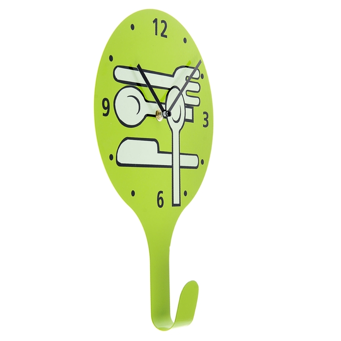 Часы настенные кухонные "Вилки-ложки" с крючком, салатовые