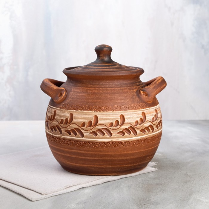 

Супник гончарный с ручками, ангоб, красная глина, 3 л