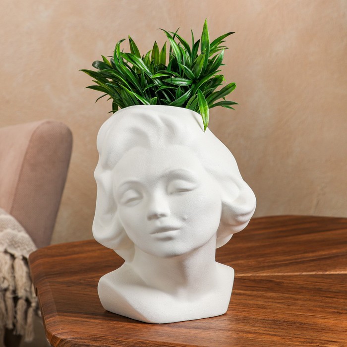 фото Органайзер-кашпо "голова девушки", белый цвет, 20 см керамика ручной работы