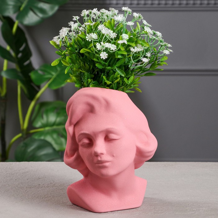 фото Органайзер-кашпо "голова девушки", розовый цвет, 20 см керамика ручной работы