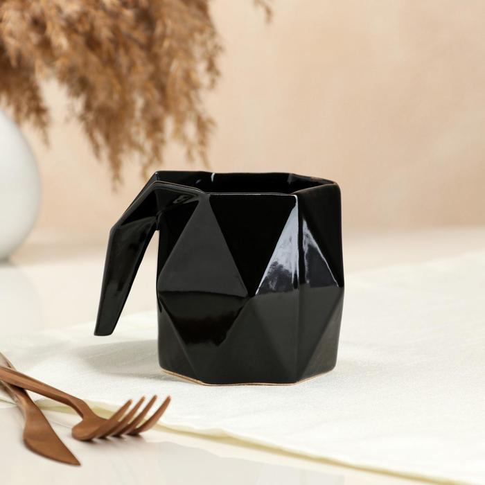 фото Кружка "оригами", чёрная, керамика, 0.3 л керамика ручной работы