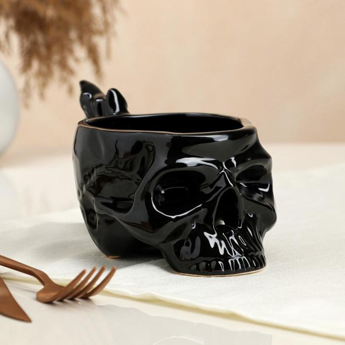 фото Кружка "череп",черный 0,35л керамика ручной работы