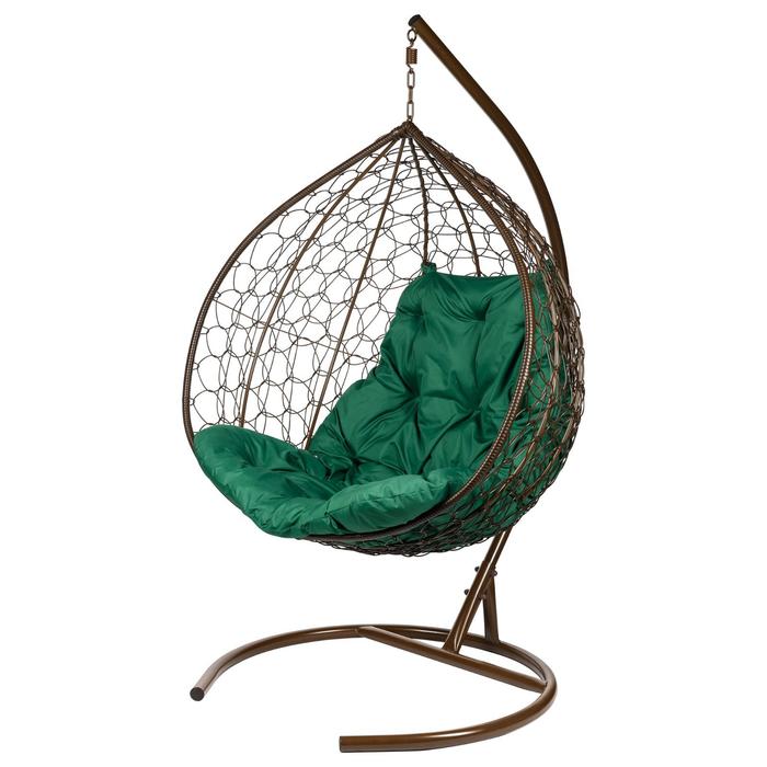 фото Двойное подвесное кресло gemini brown, зеленая подушка, стойка bigarden