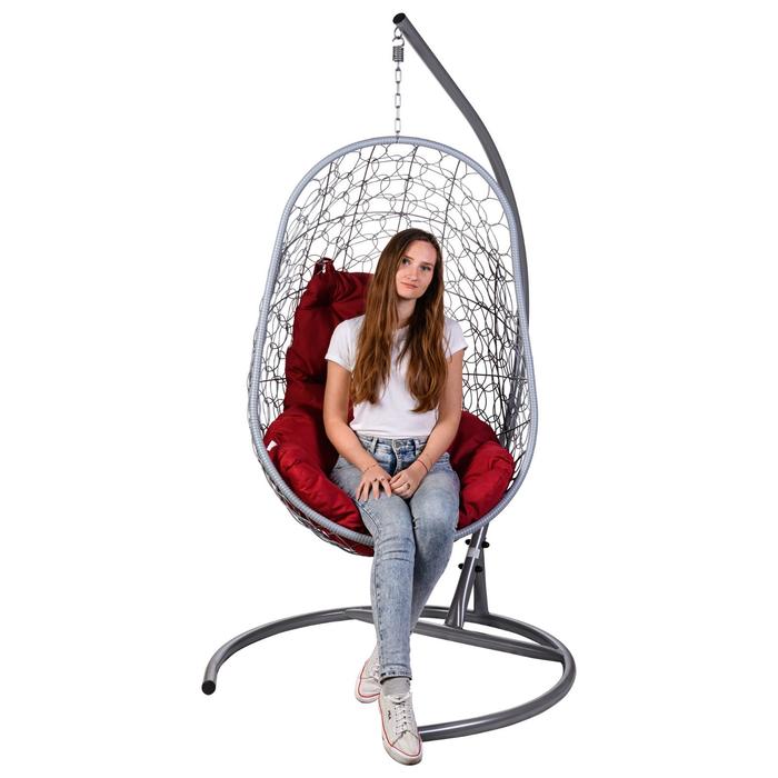 Подвесное кресло EASY, серое, красная подушка, стойка кресло подвесное easy white зеленая подушка