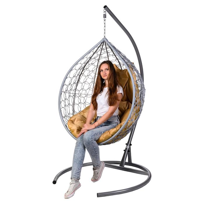 двойное подвесное кресло gemini gray бежевая подушка стойка Подвесное кресло Tropica Gray бежевая подушка, стойка