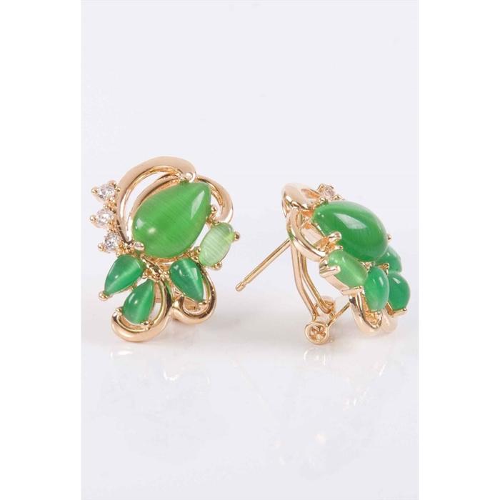 

Серьги с зеленый кошачьим глазом "Азалия", позолота с родированием