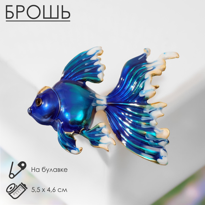 

Брошь "Рыбка" петушок, цвет бело-синий в золоте