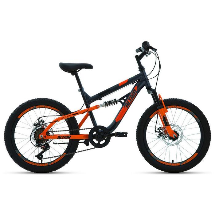 фото Велосипед 20" altair mtb fs disc, 2021, цвет темно-серый/оранжевый, размер 14"