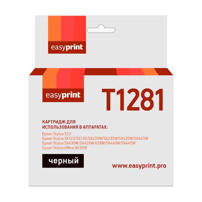 Картридж EasyPrint IE-T1281 (C13T12814011/T1281/Stylus S22/SX125/SX130) для Epson, черный перезаправляемые картриджи pl t1281 t1284 с чернилами на водной основе заправленные с чипом 4 12 мл pl rc t1281 t1284