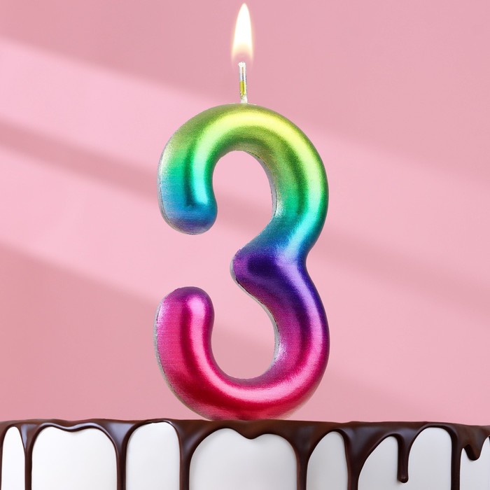 Свеча в торт Акварель, цифра 3, 9 см, ГИГАНТ свеча в торт акварель цифра 5 6 см