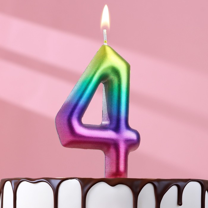 Свеча в торт Акварель, цифра 4, 9 см, ГИГАНТ свеча в торт акварель цифра 0 9 см гигант