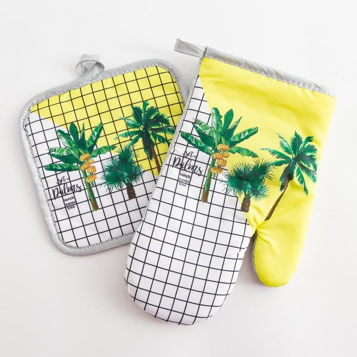 

Кухонный набор Доляна Palms, прихватка 17*17 см, рукавица 26*16 см,100% п/э