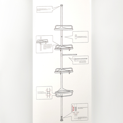 Полка для ванной комнаты угловая телескопическая 4 х ярусная