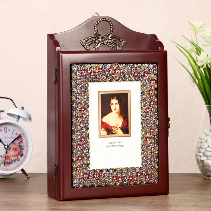 Ключница с фоторамкой 10х15 см "Цветные пузыри" со стразами