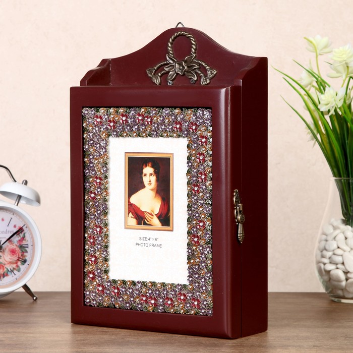 Ключница с фоторамкой 10х15 см "Цветные пузыри" со стразами