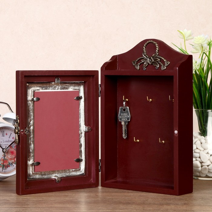 Ключница с фоторамкой 10х15 см "Розовая дымка" с эмалью и стразами