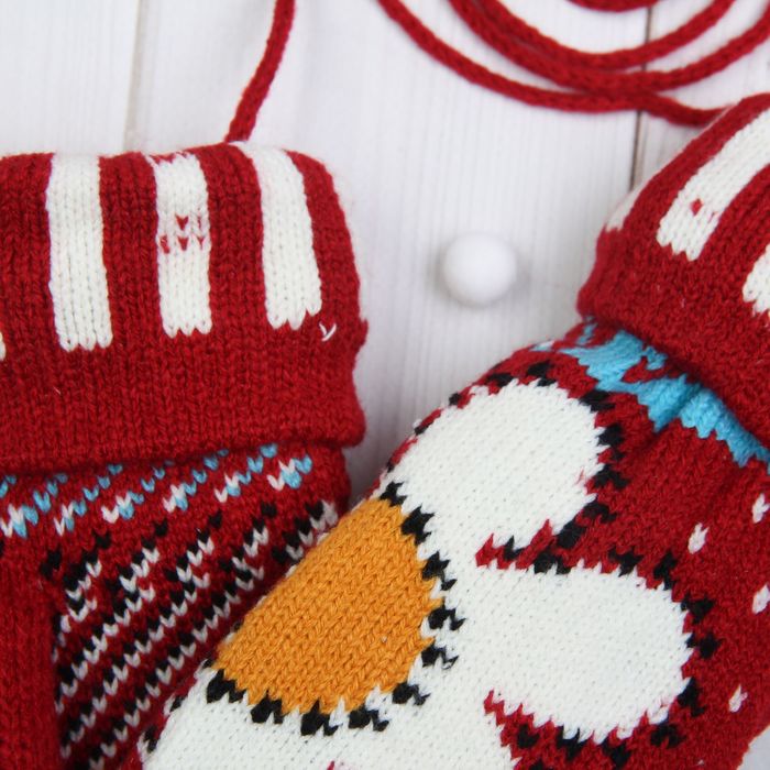 Варежки с подкладом женские "Ромашка", размер 18 (р-р произв. L-23 см), цвет красный 53905