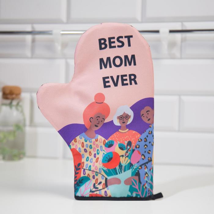 

Варежка-прихватка Доляна "Best mom" 24х32 см, 35% хлопок, 65% п/э, ватин 250 г/м2