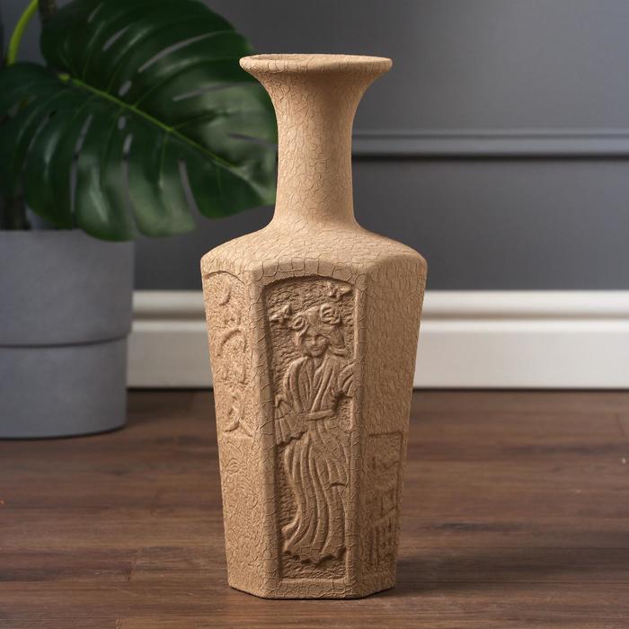 фото Ваза напольная "бутылка", кожа, бежевая, 40 см, керамика керамика ручной работы