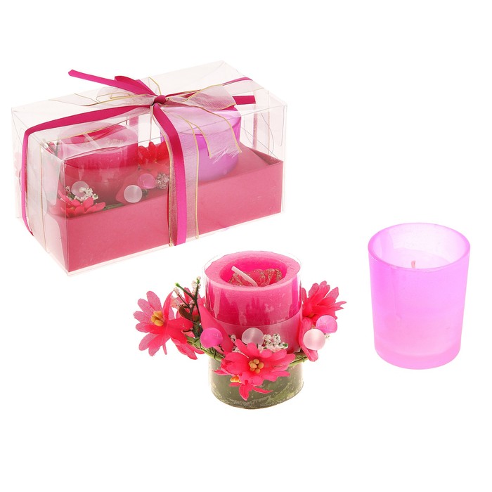 Свечи восковые (набор 2 шт + декор ) "Сабрина", цвет розовый