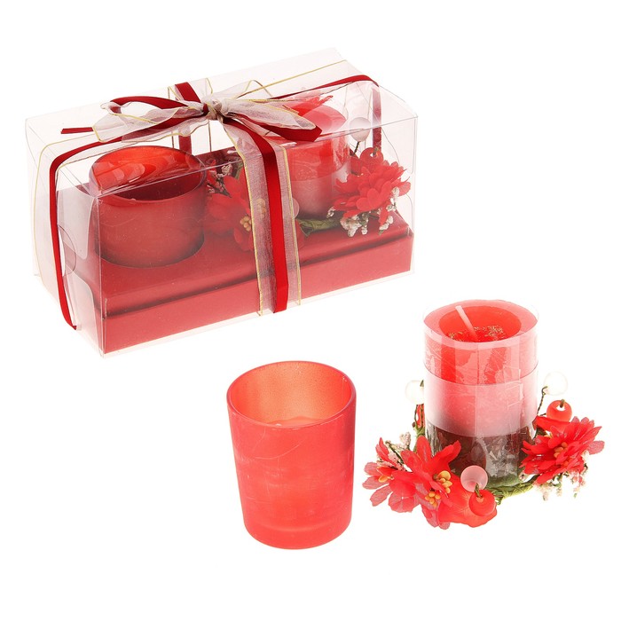 Свечи восковые (набор 2 шт + декор ) "Сабрина", цвет красный