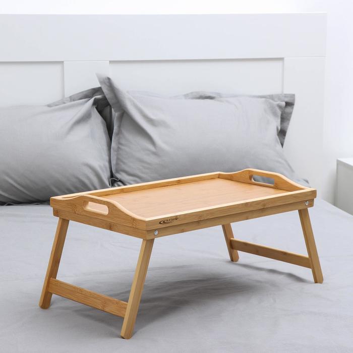 поднос столик для ноутбука со складными ножками 55 5×32 5×22 см бамбук Столик-поднос для завтрака со складными ножками, 50×30×23 см, бамбук