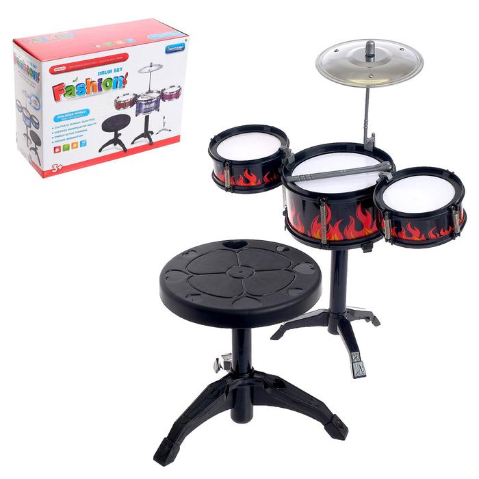 Барабанная установка «Пламя», со стульчиком музыкальные инструменты hape барабанная установка со стульчиком и пианино диджея