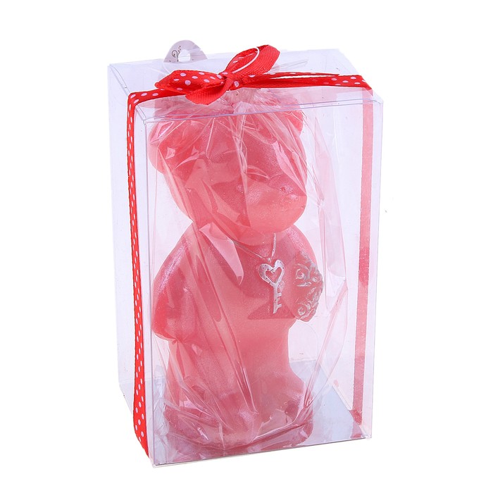 Свеча восковая "Мишка с букетом", цвет красный