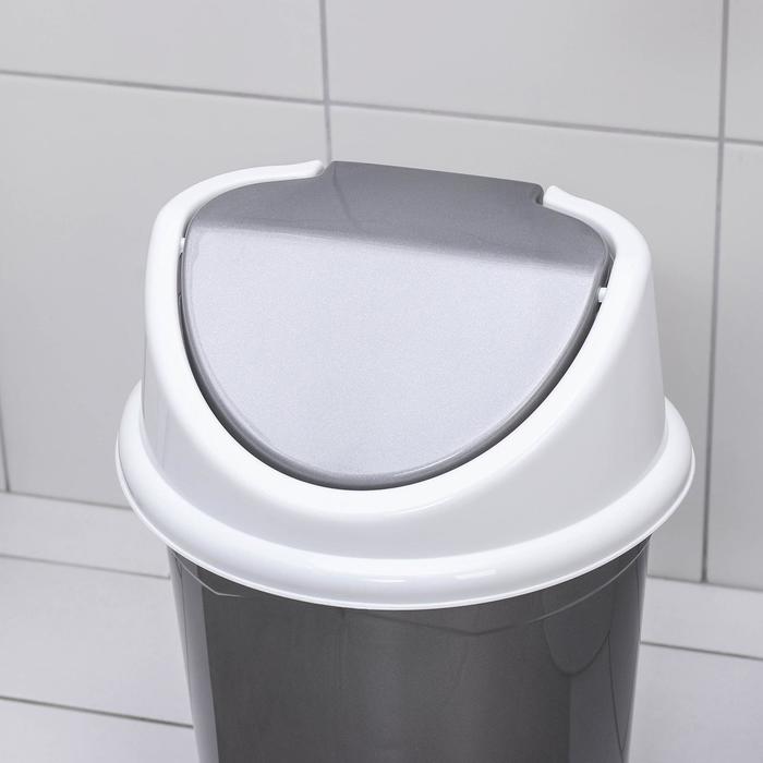 фото Ведро для мусора с подвижной крышкой «виолет», 14 л, цвет серо-белый