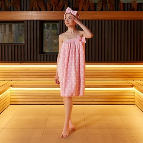 Набор для бани и ванной Этель 'Горох' полотенце-парео 75*120 см+повязка, цв.розовый Ош