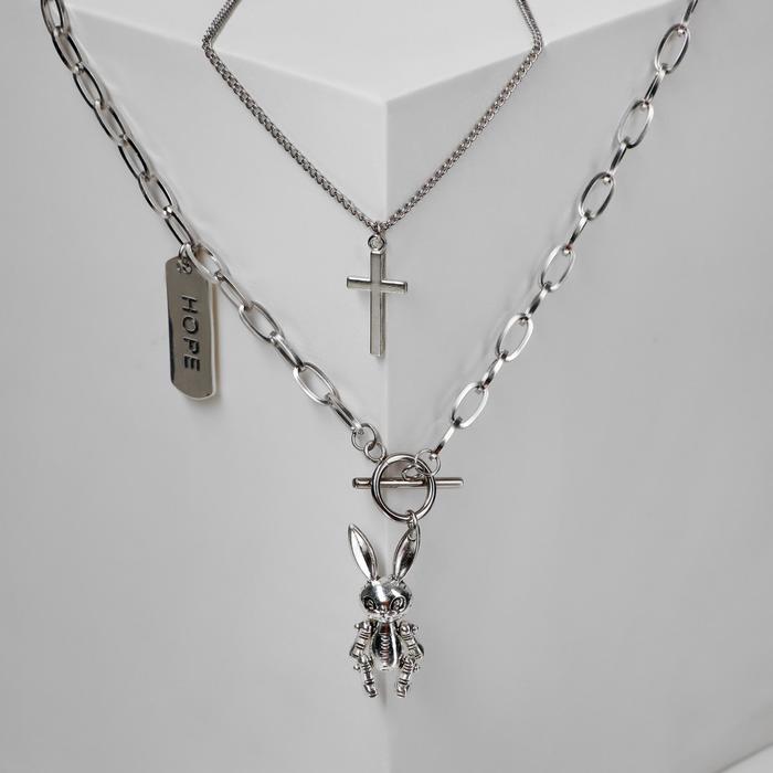 Кулон «Цепь» кролик и крестик, цвет серебро, L=56 см кулон цепь крестик с двумя нитями цвет серый 45см