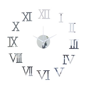 Часы-наклейка 'Аннита', дискретный ход, d-50 см, сек. стрелка 12 см, серебро Ош