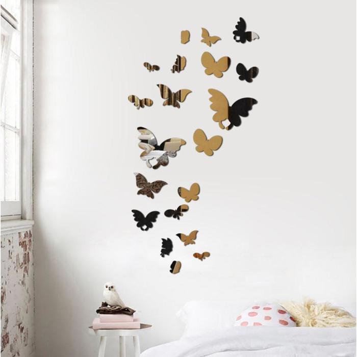 Наклейки интерьерные Бабочки, зеркальные, декор на стену, набор 20 шт