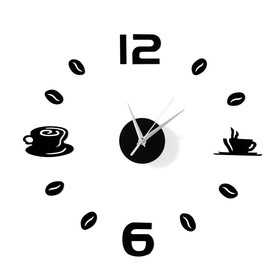 Часы-наклейка "Время кофе", d=50 см,  сек. стрелка 12 см, чёрные
