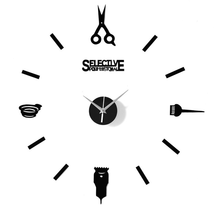 Часы-наклейка, серия: DIY, Парикмахер, d-45 см, 1 АА, черные
