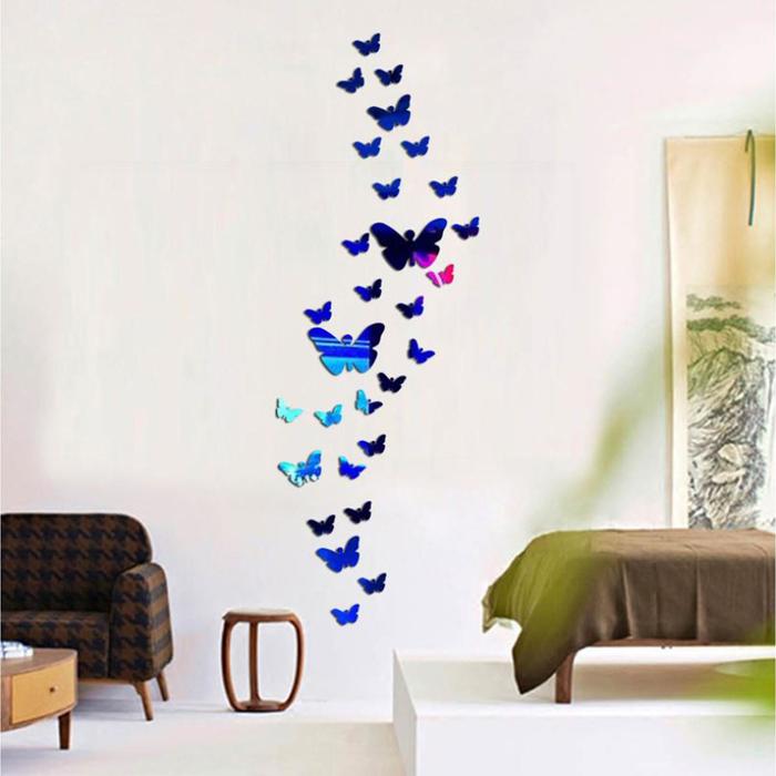 Наклейки интерьерные Бабочки, зеркальные, декор на стену, набор 36 шт цена и фото