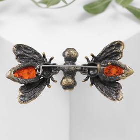 

Брошь "Янтарь" две мухи, цвет коньячный в бронзе