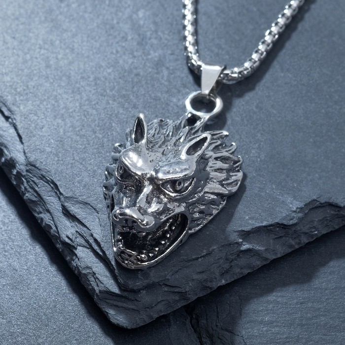 Кулон-амулет "Помпеи" волк, цвет чернёное серебро, 70 см