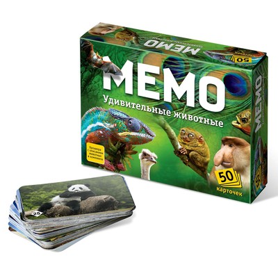 Настольная игра «Мемо- Удивительные животные», 50 карточек + познавательная брошюра
