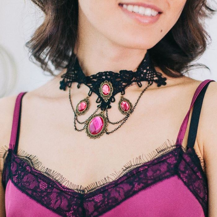 Чокер "Александрия" цепи 4 камня, цвет фиолетовый