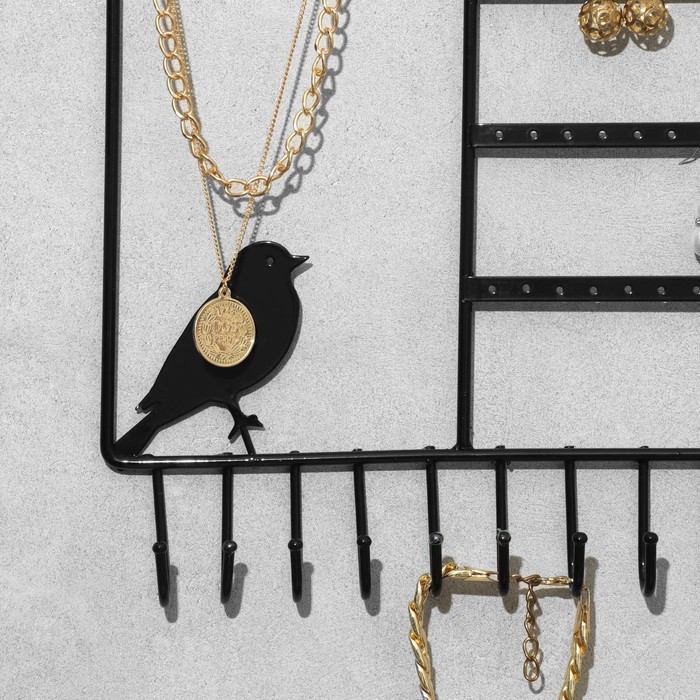 Подставка "Клетка с птичкой" для серег и кулонов, цвет черный