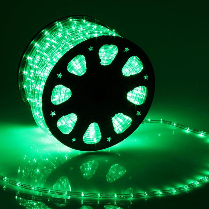 фото Led шнур 11 мм, круглый, 100 м, фиксинг, 2w-led/м-24-220v, в компл. набор д/подкл, зеленый luazon lighting