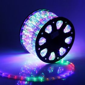LED шнур 11 мм, круглый, 100 м, фиксинг, 2W-LED/м-24-220V, в компл. набор д/подкл, МУЛЬТИ