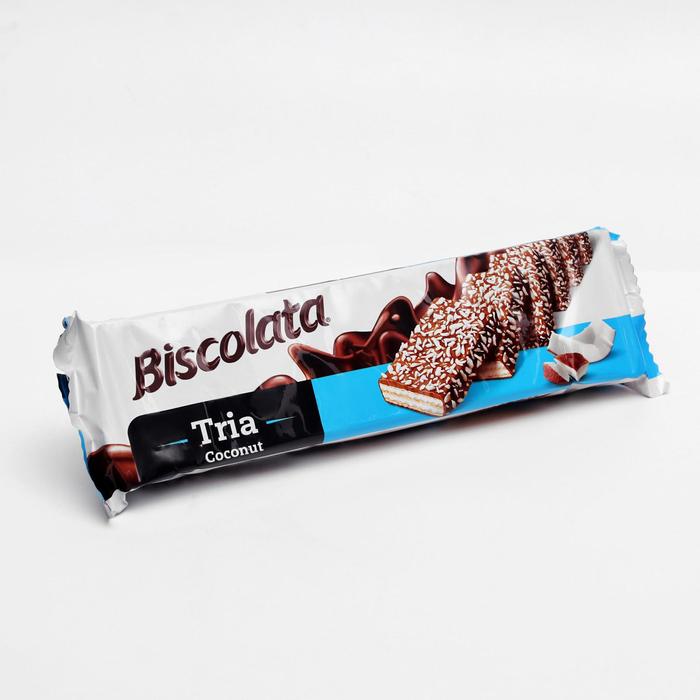 

Вафли Biscolata Tria c кокосовой начинкой, покрытый молочным шоколадом,100 г