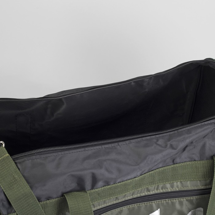 Сумка дорожная на молнии, 1 отдел, 3 наружных кармана, длинный ремень, чёрный/хаки