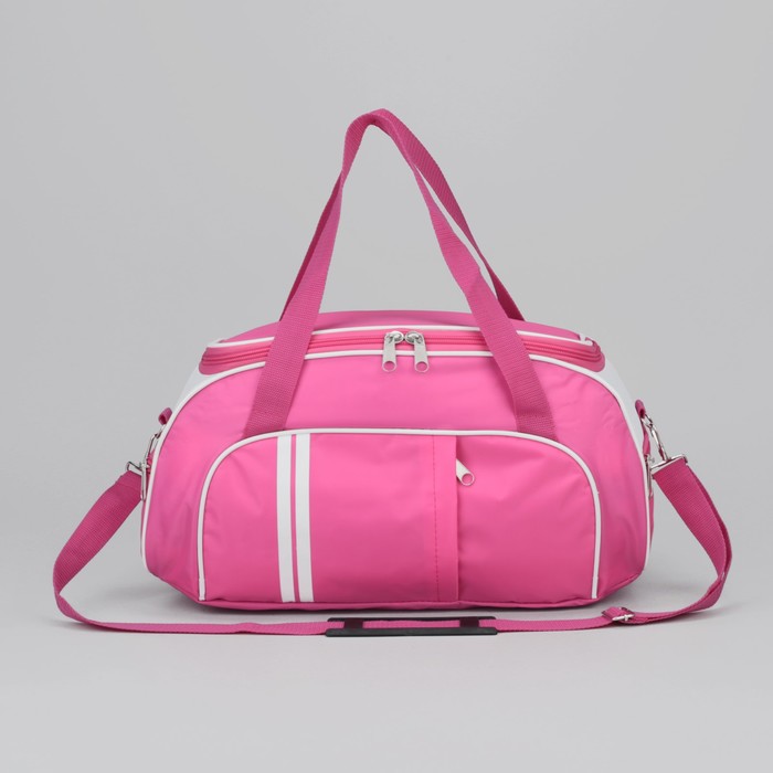 Сумка спортивная на молнии, 1 отдел, 3 наружных кармана, длинный ремень, розовый/белый