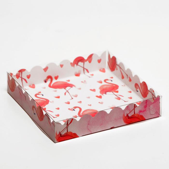 Коробочка для печенья с PVC крышкой, Фламинго, белый, 15 х 15 х 3 см
